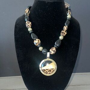 Chico's Leopard Pendant Necklace with‎ Black and Gold Accents
